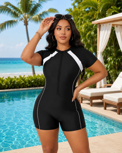 Olasia Sport Contour Zip Front Swim Romper
