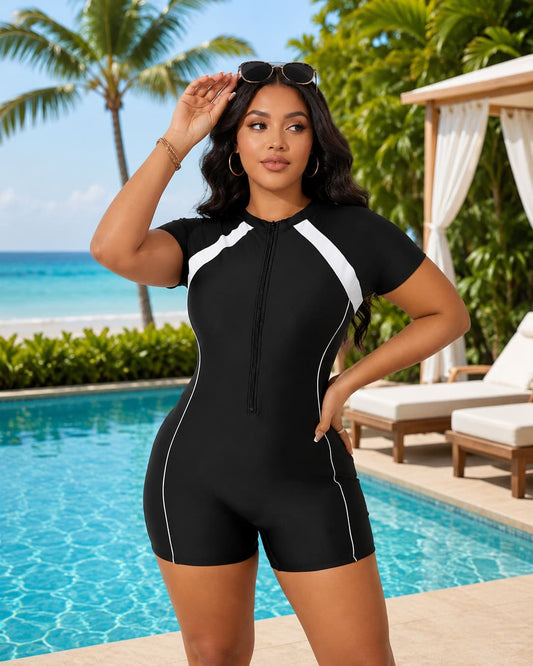 Olasia Sport Contour Zip Front Swim Romper