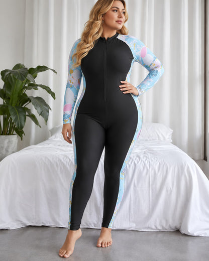 Olasia Plus Size Long Sleeve Full Body Rash Guard Swimsuit